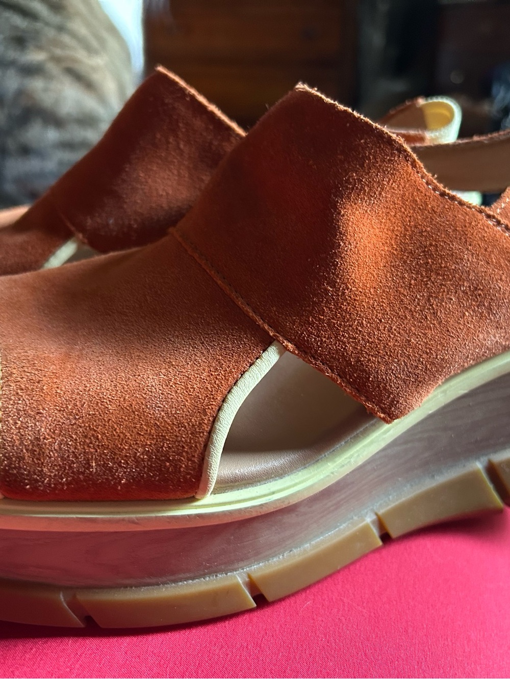 Sorel Rust Suede Platform Mules